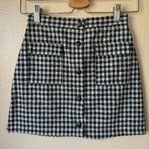 H&M Women's Tweed Mini Skirt Checker Snap Button Size 0 NWT